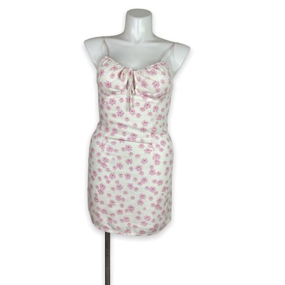 Cotton Candy LA Pink Floral Linen Mini Dress L - Picture 1 of 8